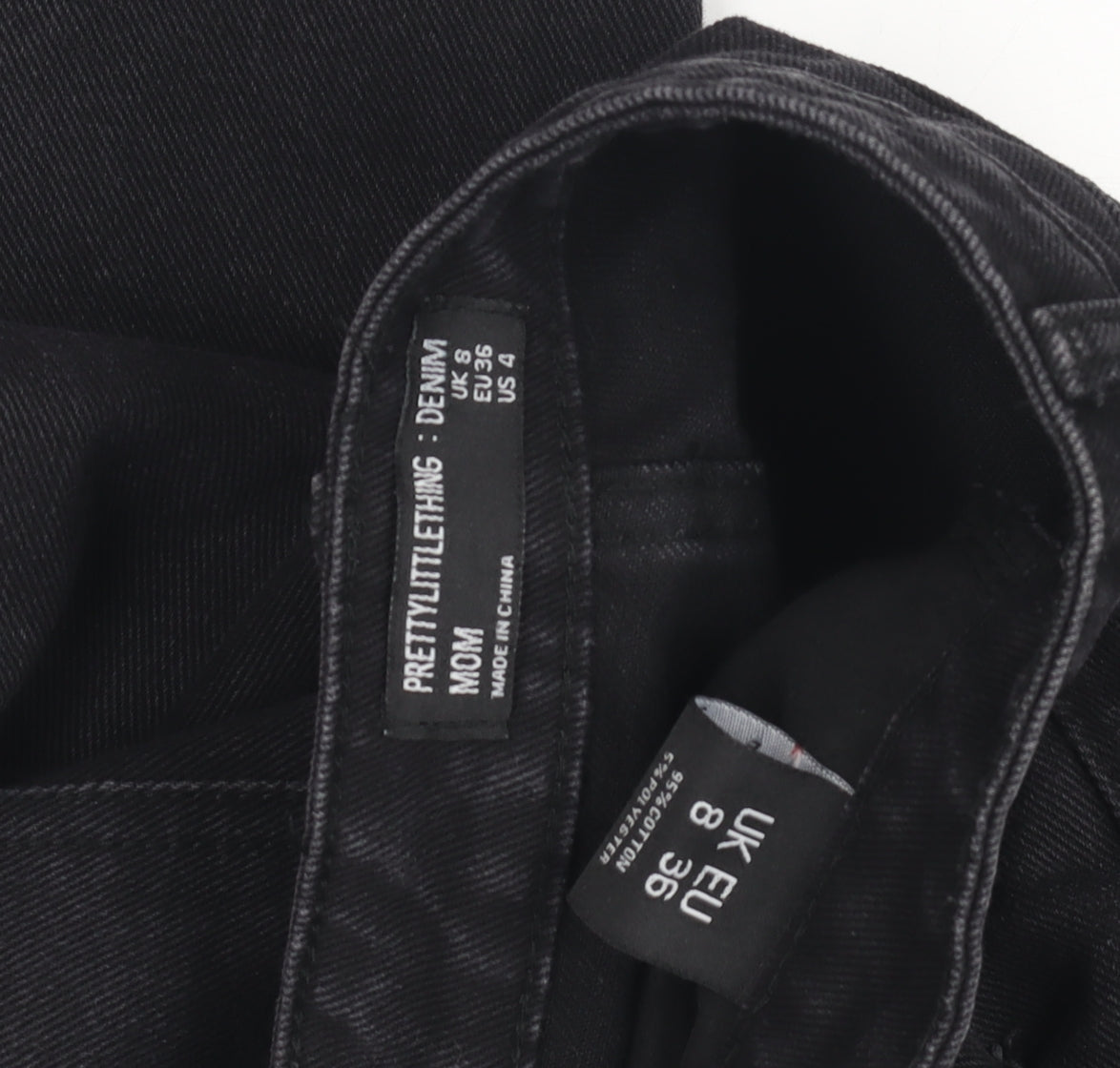 PrettyLittleThing Women's Black Mom Distressed Jeans Size 8