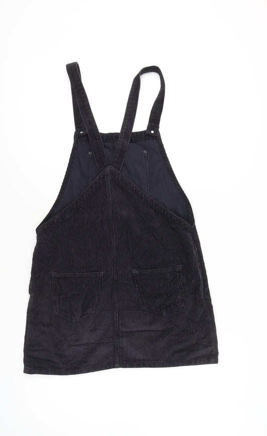 Topshop Black Corduroy Pinafore Dress, Size 8, Casual Women's