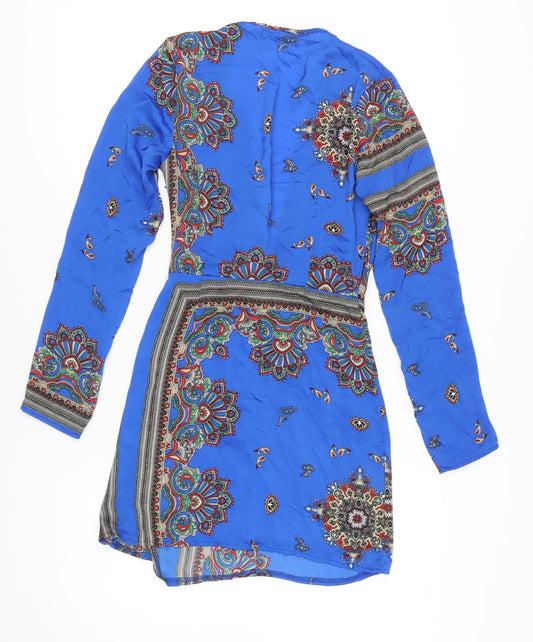 Missguided Women's Blue Paisley Wrap Dress, Size 8