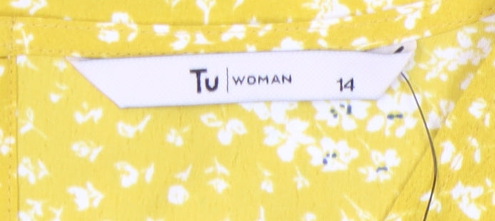 Tu Women Yellow Floral Short Sleeve Dress Size 14