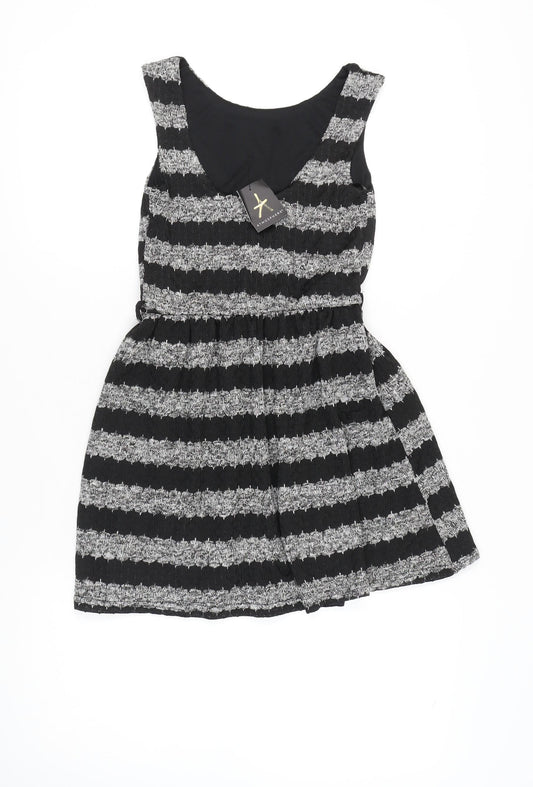 Additional front view of Atmosphere Women's Black Striped Skater Dress, size 10