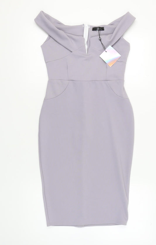 Additional front view of Missguided Women's Grey Off Shoulder Midi Pencil Dress