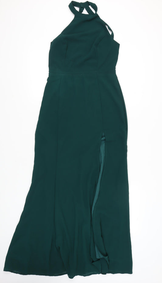 Additional front view of SHEIN Green Women's Halter Long Dress M