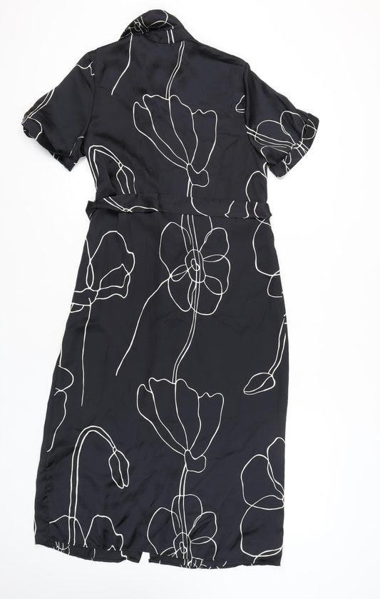 Primark Women's Black Floral Midi Shirt Dress