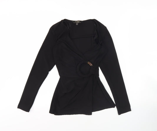 Womens UK Size 4 Lipsy Black Wrap Blouse