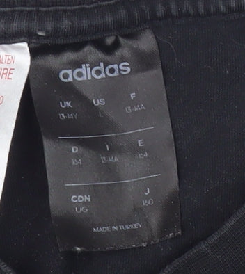Adidas Boys Black T-Shirt 13-14 Years Logo Graphic