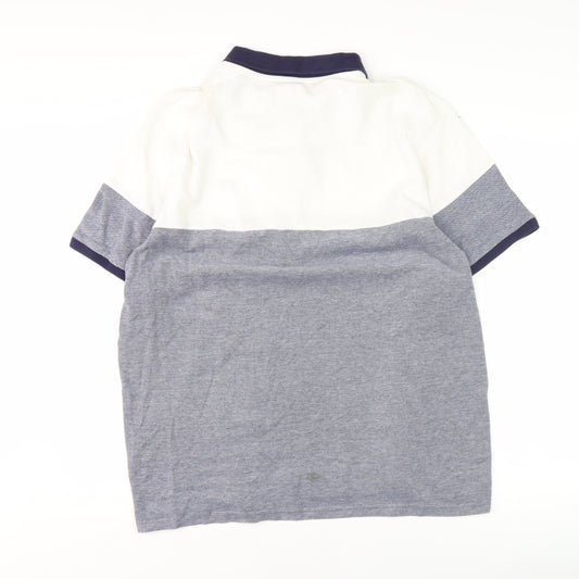 Threadbare Men's White/Blue Colourblock Polo Size 2XL