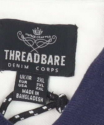 Threadbare Men's White/Blue Colourblock Polo Size 2XL