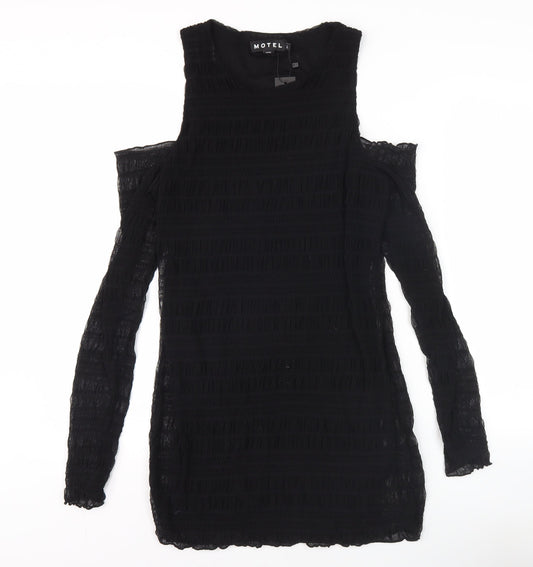 Additional front view of Motel Rocks Women's Black Bodycon Dress L Long Sleeve