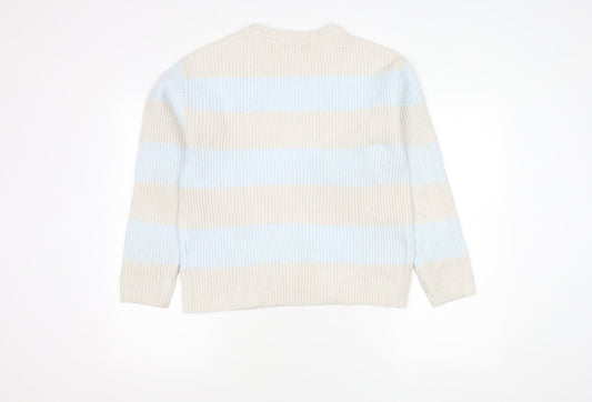 Marks and Spencer Women Beige Blue Striped Pullover Jumper