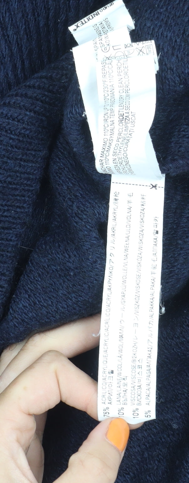 Zara Men's Blue V-Neck Jumper, Medium, Wool Blend