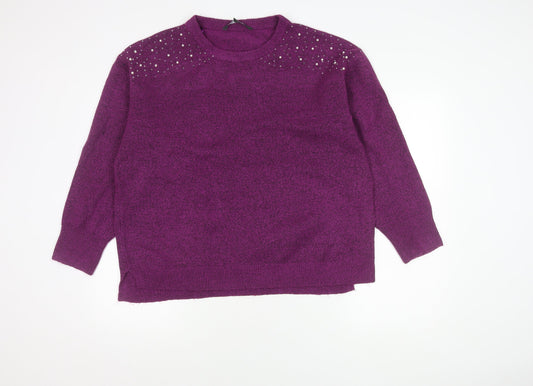 Bonmarché Women's Purple Chunky-Knit Pullover Jumper Size 20