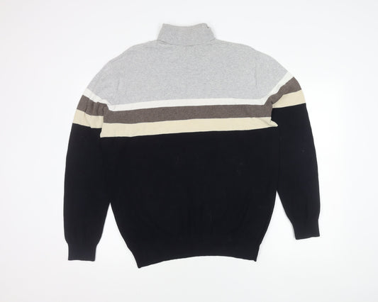 Next Men's Grey XL Pullover Jumper, High Neck, Striped