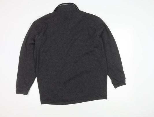 Vintage Men's Grey Striped Polo Shirt, L