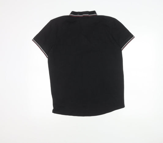 Men's Black Polo Shirt, Size M, Button-Down Collar