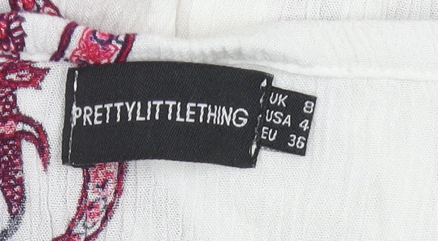 PrettyLittleThing Women's White Paisley Off Shoulder Playsuit