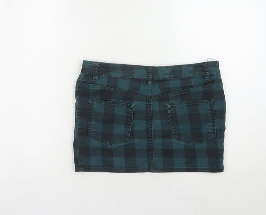 H&M Women's Green Check Denim Skirt Size 10