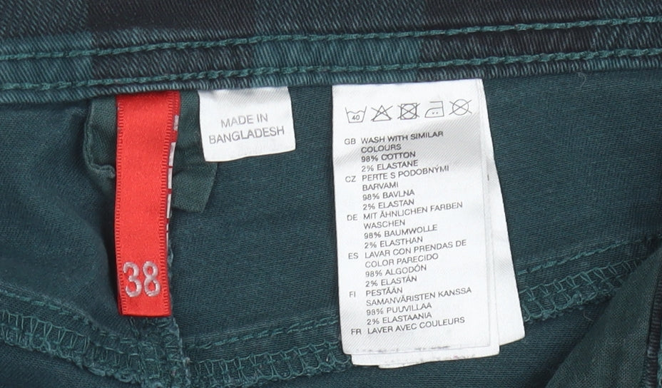 H&M Women's Green Check Denim Skirt Size 10