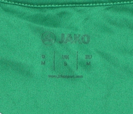Brand and care label for Jako Men's Green Football Jersey T-Shirt L