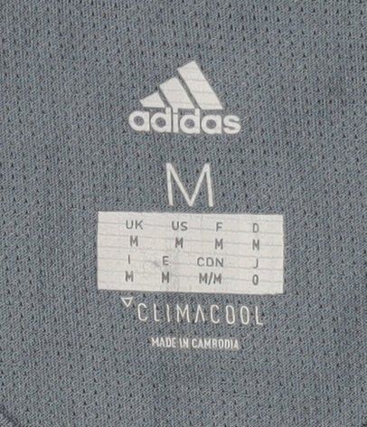 Brand and care label for Adidas Men's Grey Football Jersey T-Shirt M