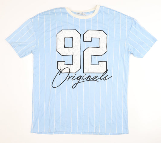 Additional front view of FB Sister Blue unisex striped jersey t-shirt, s