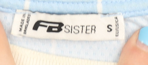 Brand and care label for FB Sister Blue unisex striped jersey t-shirt, s