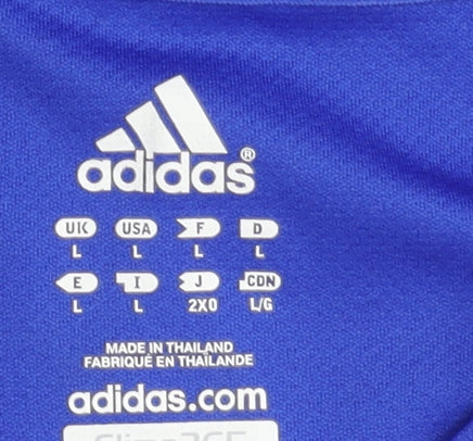 Close-up detail of Adidas Men's Blue Jersey - Athletic Football L