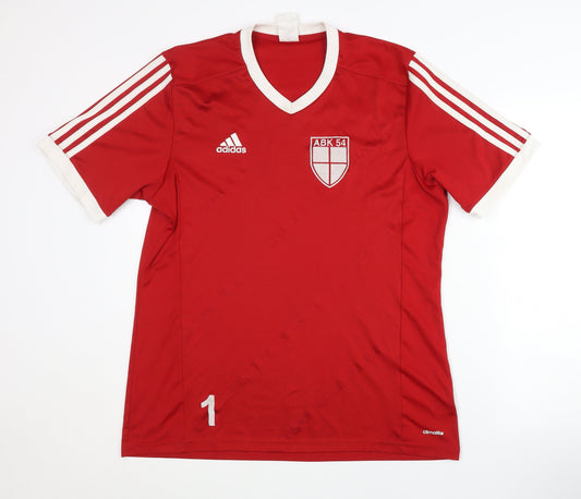Mens UK Size L adidas Red Football T-Shirt