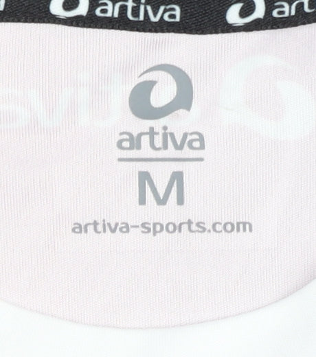 Brand and care label for Artiva unisex pink cycling jersey m
