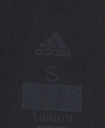 Close-up detail of Adidas Men's Black Gym T-Shirt, size S, Jersey Style