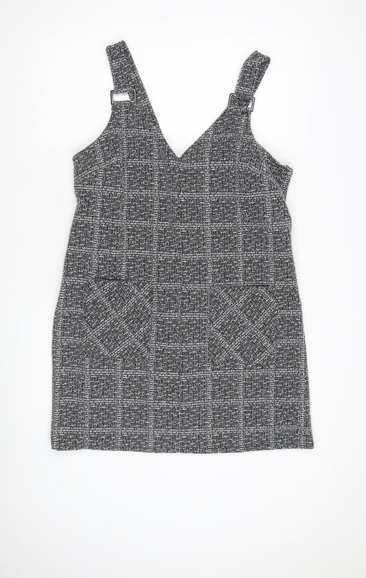Additional front view of Nutmeg Women's Black Check Pinafore Dress, size 14