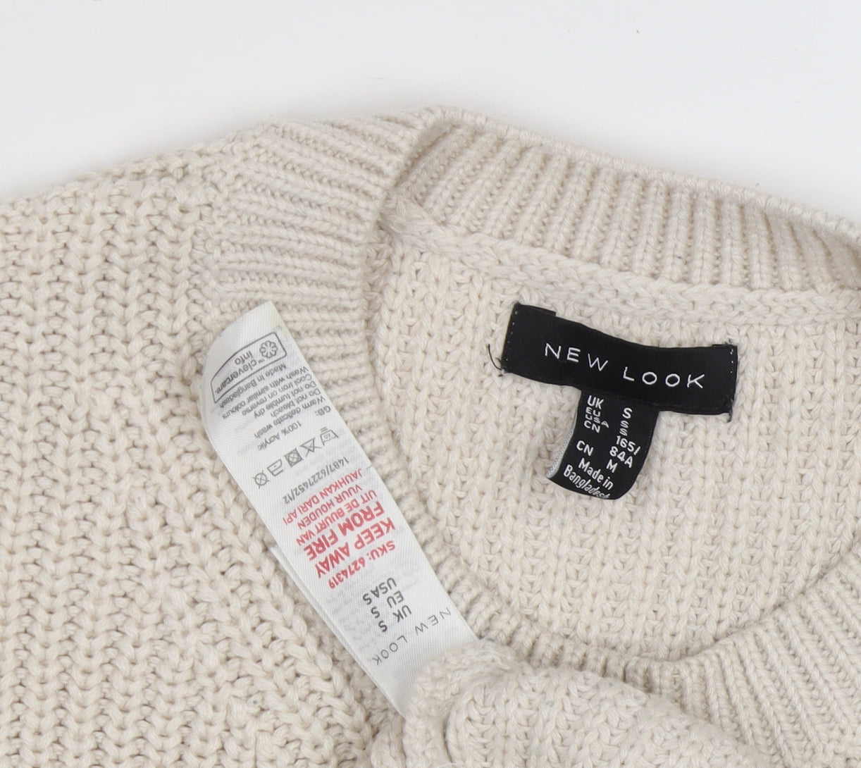 Womens UK Size S New Look Beige Pullover Jumper