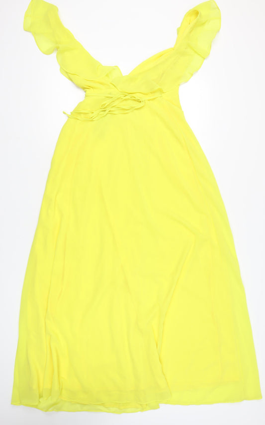 Boohoo Yellow Off Shoulder Maxi Dress, Size 8, Chiffon