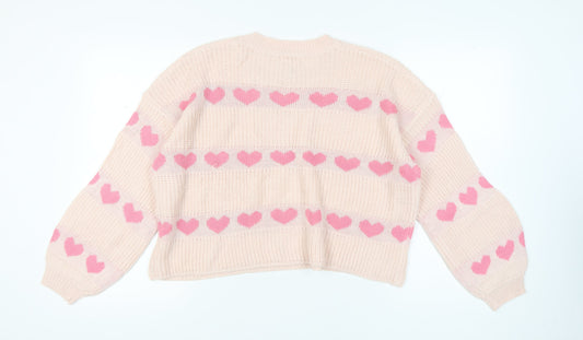 Jessica Simpson Women's Pink Heart Pullover Jumper XL