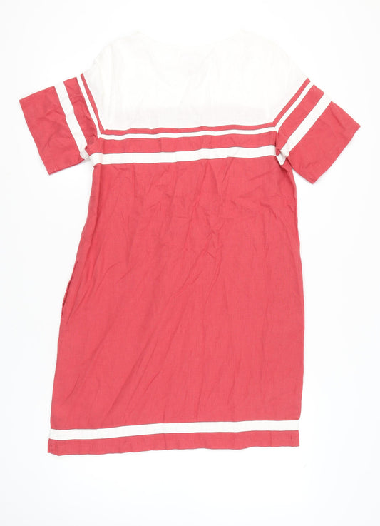 Next Women's Red Striped Linen Dress Size 14