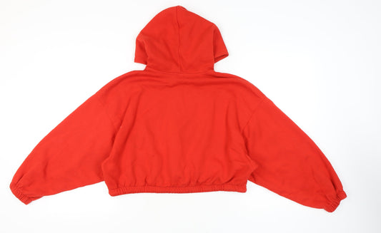 H&M Women's Red Hooded Zip Hoodie Size 12