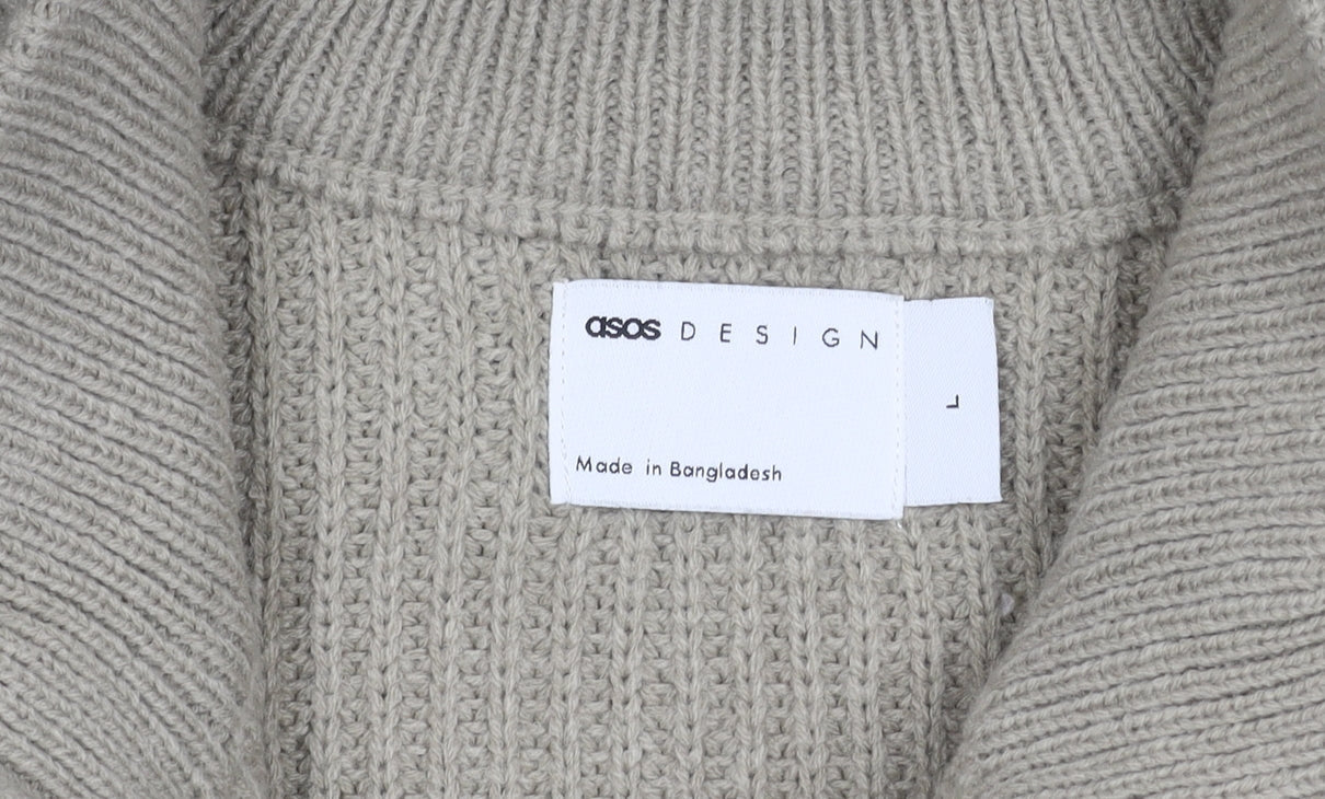 ASOS DESIGN Men's Beige Striped Full Zip Jumper L