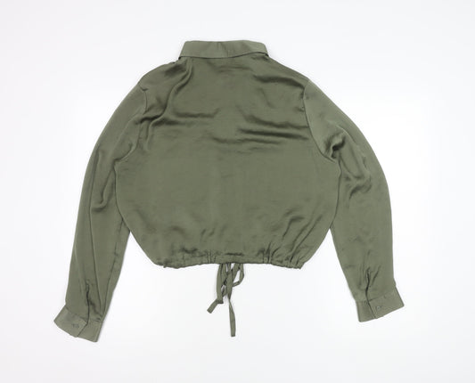 Primark Women's Green Cropped Button-Up Shirt Size 14
