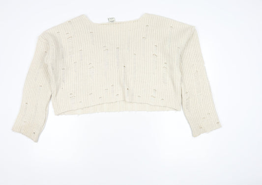 Additional front view of Urban Outfitters Women's Ivory V-Neck jumper - M