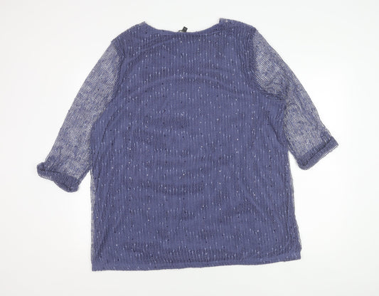 Bonmarché Women Blue 3/4 Sleeve V-Neck Top 22