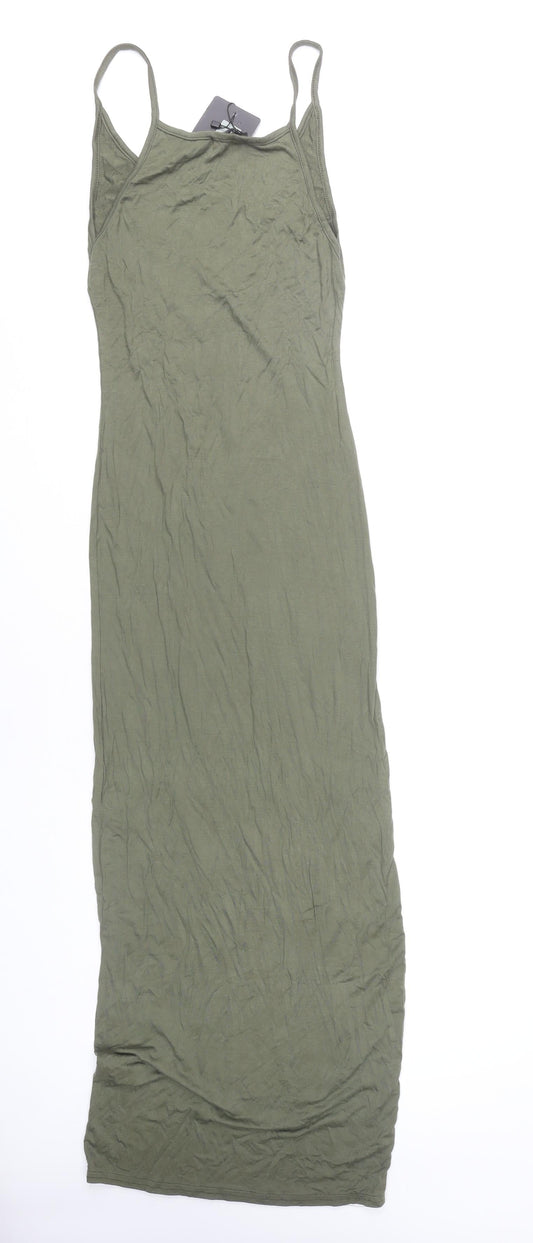 PrettyLittleThing Women's Green Slip Dress Size 10