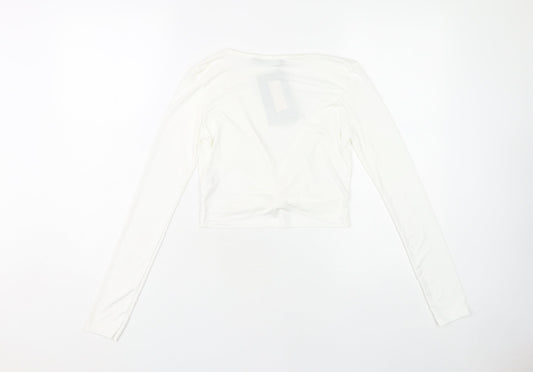 PrettyLittleThing Women's White Wrap Long Sleeve Top Size 8