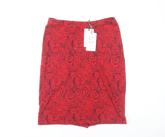 Additional front view of Adini Women's Red Geometric Pencil Skirt, size S