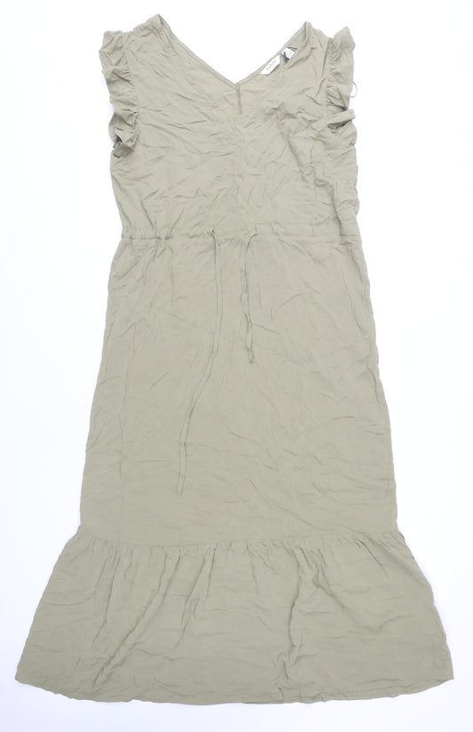 Additional front view of b.young Women's Green Flutter Sleeve Dress, size 12