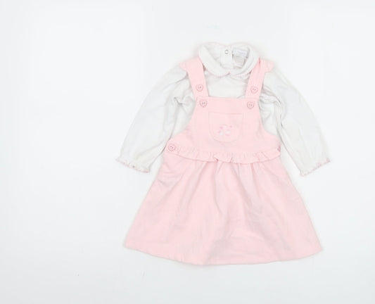 Amore Girls Pink Pinafore Dress 3-6 Months Collared Button
