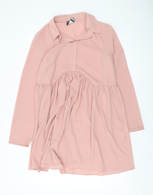ASOS DESIGN Women's Pink Long Sleeve Collared Dress