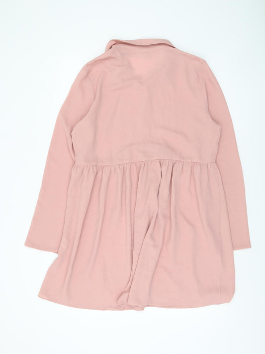 ASOS DESIGN Women's Pink Long Sleeve Collared Dress