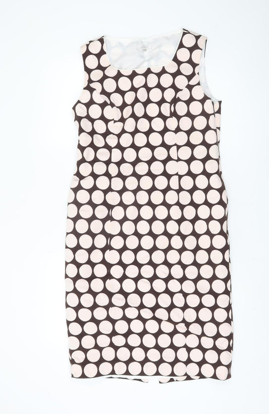 Additional front view of Country Casuals Petite Women's Brown Polka Dot Sheath Dress, size 8