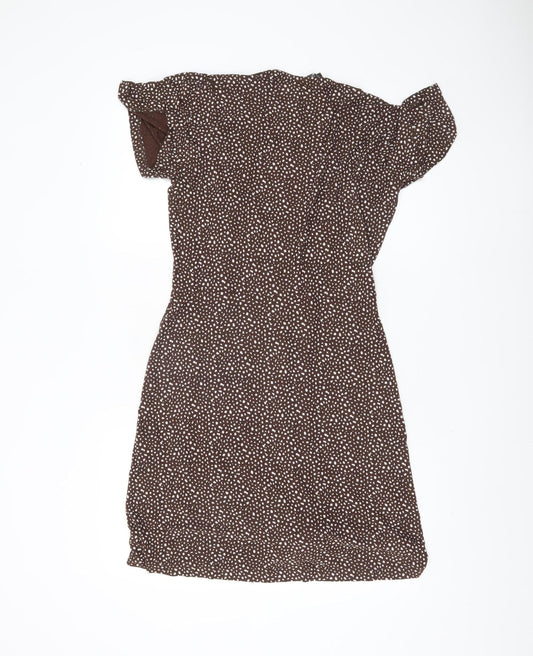 Next Women's Brown Polka Dot Wrap Dress Size 12