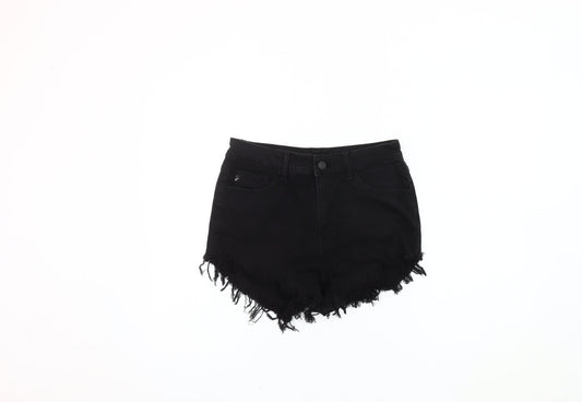 Additional front view of KanCan Women's Black Cut-Off Denim Shorts, size 28